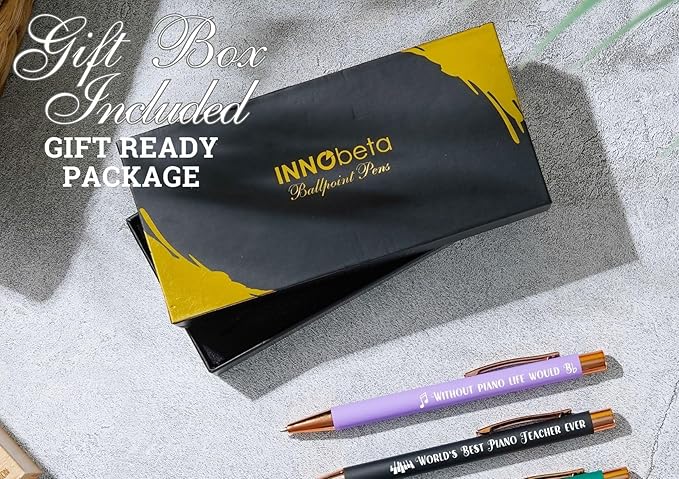 InnoBeta Music Teacher Gifts for Women, Ballpoint Pen Set of 4, Funny Gifts in Teacher Appreciation Day, Birthday, Christmas - Piano