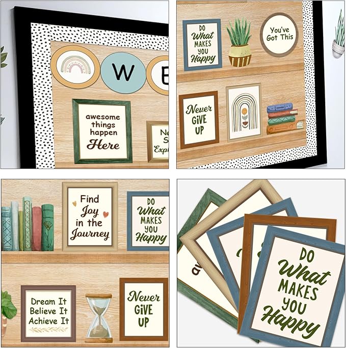 Welcome Back to School Bulletin Board Decorations, Boho Classroom Decor, Greenery Plant Bookshelf Inspirational Affirmation Cutouts for Teacher Welcome School Supplies Classroom Door Wall Decor