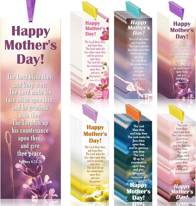 Dispowreath 60 Pcs Religious Mother's Day Bookmark Numbers 6: 24-26 Church Mother Bookmarks Christian Exchange Gifts for Kids Adult Church School Classroom Prizes Party Favors