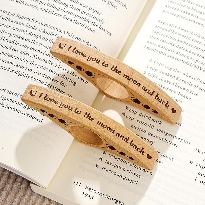 I Love You to The Moon and Back - Personalized Book Page Holder, Page Holder Christmas Valentines Gift for Her, Book Lover Gift, Wooden Thumb Page Holder