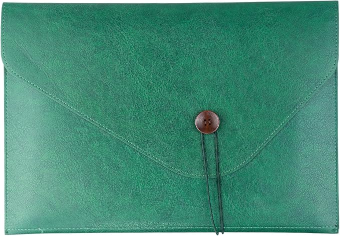 Large PU Leather A4 File Folder Document Holder for Men Women, Waterproof Portfolio Envelope Folder Case, Office Organizer for Colleagues Coworkers, File Folder Organizer for College Student - Green
