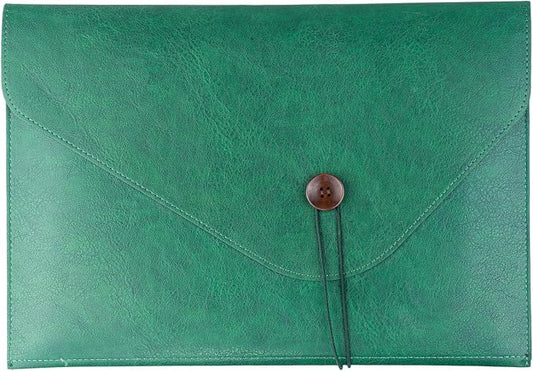 Large PU Leather A4 File Folder Document Holder for Men Women, Waterproof Portfolio Envelope Folder Case, Office Organizer for Colleagues Coworkers, File Folder Organizer for College Student - Green