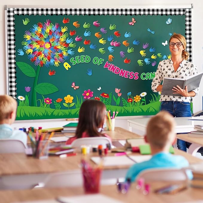 Kindness Bulletin Board Sets Classroom Kind Bulletin Board Decorations for Back to School Eucalyptus Handprint Dandelion Plant Kindness Paper Cutouts for Office Home Chalkboard Door Wall Supplies
