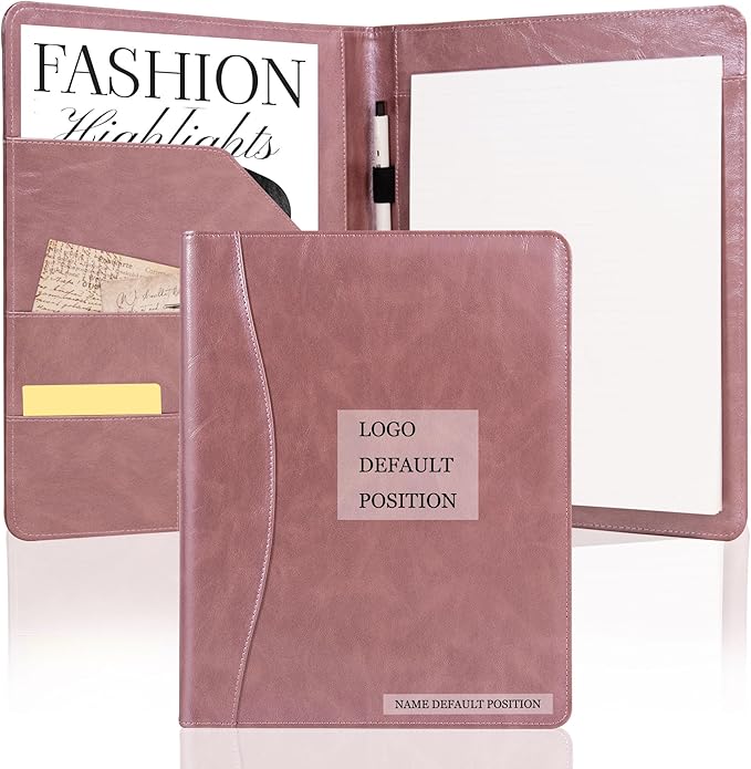 Free Engraved Name,Padfolio Portfolio PU Leather Binder,Interview Resume Folder,Business Card Holder, Organizer with A4 Legal Pads for Men Women(Rosegold,Custom)