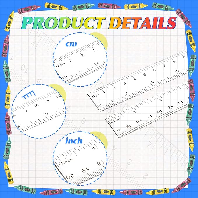 EBOOT 2 Packs Clear Plastic Rulers, Straight Shatterproof Transparent Rulers, Measuring Tools with Inch and Centimeter Accuracy for School Class Office Crafts Mathematics Art Clothing(8 Inch)