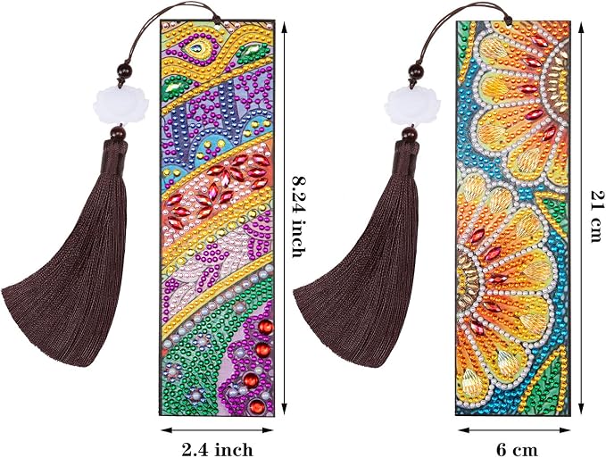 Outus 3 Pieces Diamond Art Bookmark Diamond Tassel Beaded Painting Bookmark DIY Leather Tassel for Graduation Birthday Embroidery Arts Crafts Christmas Supplies