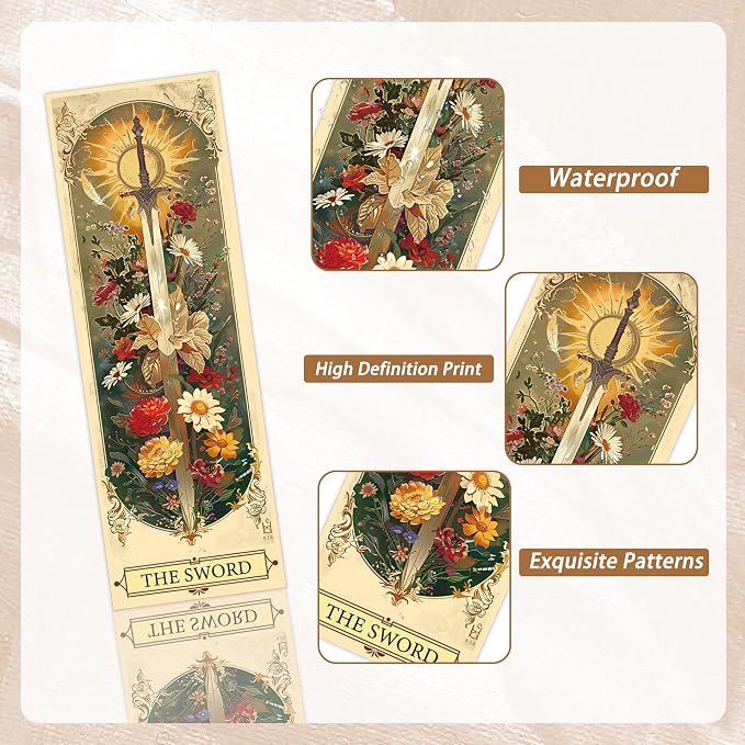 Fantasy Tarot Bookmarks, 60 Pcs Vintage Gothic Dark Academia Book Marker Page Clips, Mystical Floral Skull Reading Accessories for Book Lovers Readers Booktok Gifts
