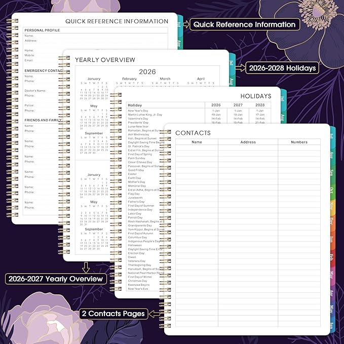 Planner 2026-2027 - Academic Planner 2026-2027, July 2026 - June 2027, Weekly & Monthly Planner, 8'' x 10", Calendar Planner, Colorful Monthly Tabs, Twin-wire Binding, Back Pocket, Holidays, Purple