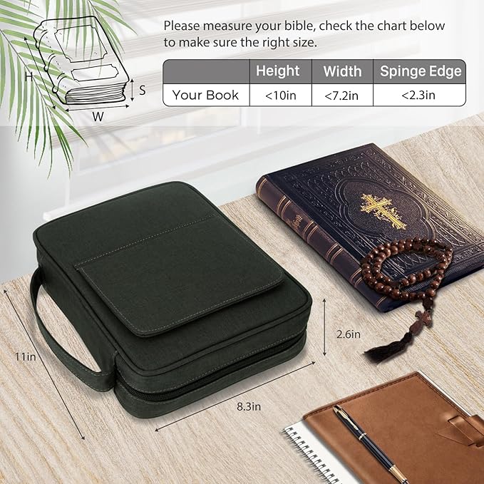 Bible Covers for Men & Women, Bible Case Carrying Church Bag with Book Stand, Bible Bag with Handle, Zipper and Multi-Pockets for Scripture Study Bible Protector