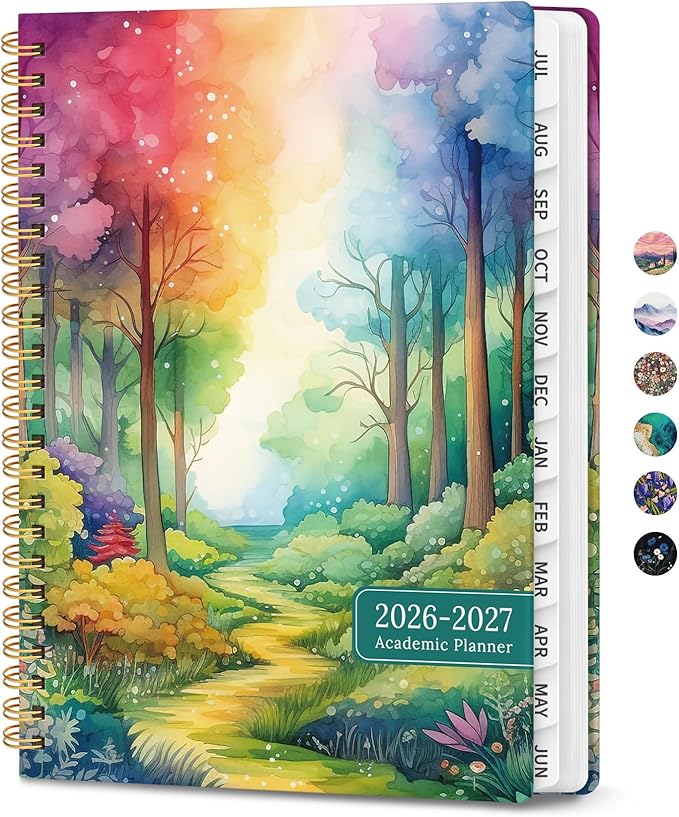 Planner 2026-2027, Monthly and Weekly Academic Planner July 2026 - June 2027, Hardcover Student Teacher Planning Agenda Calendar Book with Tabs, Perfect for Office School Supplies, A5 (6.3" x 8.5") - Mystic Forest