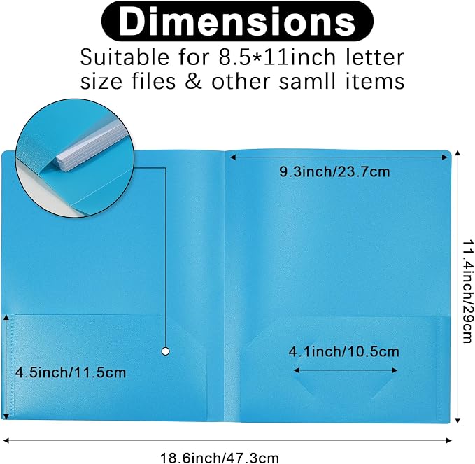 MystiCharm Folders with Pockets Back to School Supplies for Teachers Students 6 Pack 2 Pocket Blue Plastic File Folders Bulk for Documents Homework Paper Resume School Office Supplies Accessories