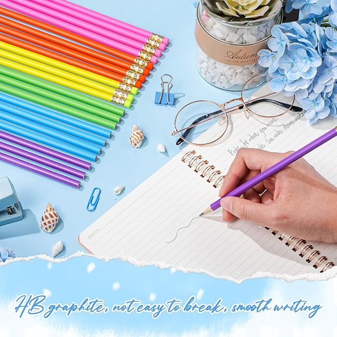 24 Pcs Round Pencils with Eraser 2 HB Cute Pencils Bulk for School Graphite Wood Color Unsharpened Pencil for Drawing Sketching Wedding School Teacher Supplies Student Reward(Rainbow Colors)
