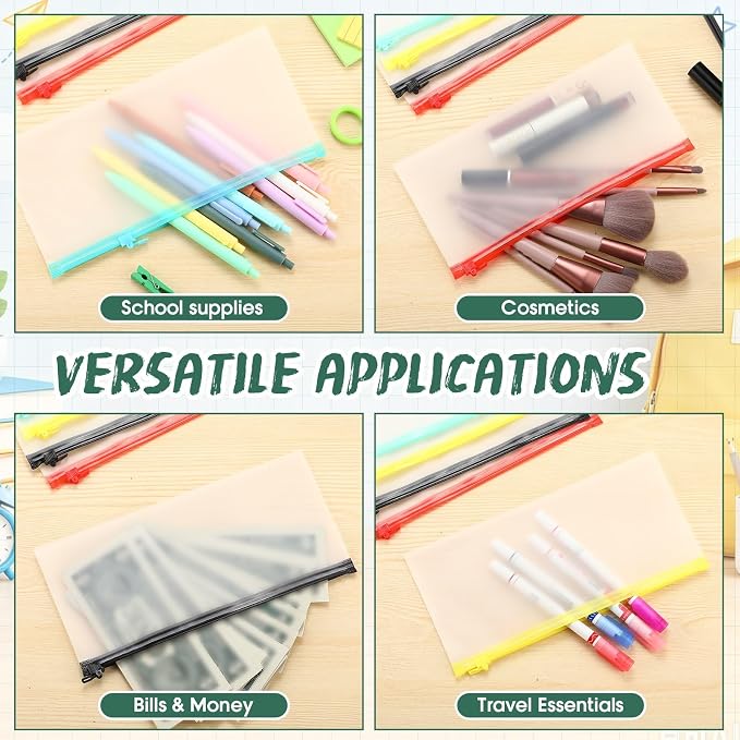 ReliThick 100 Pack Zipper Pouches Bags Bulk 10x6.7 Inches Pencil Pouches Case Waterproof Small Zipper Bags for Travel Cosmetics Office Supplies Storage(Black, Red, Yellow, Green)
