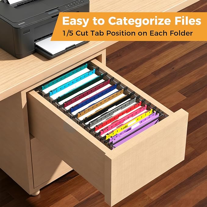 Ansook 12 Pack Plastic Hanging File Folders, Heavy Duty Letter Size Hanging Folders with Tabs, 2 x 1", 4 x 1.5", 4 x 2", 2 x 2.5", Hanging Files for Office and Document Organization, Assorted Colors