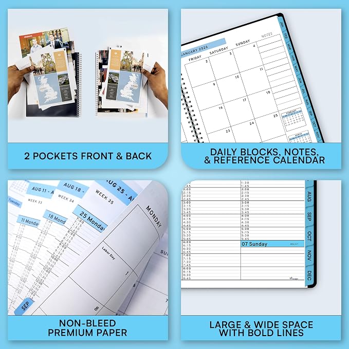 Ensight 2026 Appointment Book and Planner 8.5" x 11" Large Hourly Weekly Daily Schedule Book with Tabs, 15 Minute Time Slots, Blue Calendar Organizer Jan 2026–Dec 2026 Appointment Planner - Blue