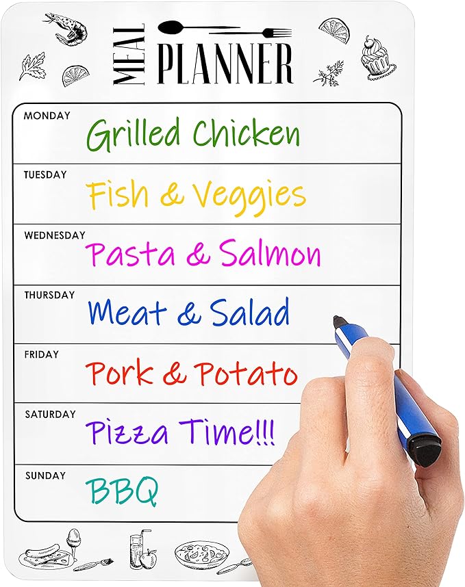 Dry Erase Magnetic Meal Planner for Refrigerator A4 (8.5x12 inch) - Magnet Weekly Menu Board for Fridge - Magnetic Menu White Board - Fridge Meal Planner Magnet - Dinner Meal Planner Dry Erase Board