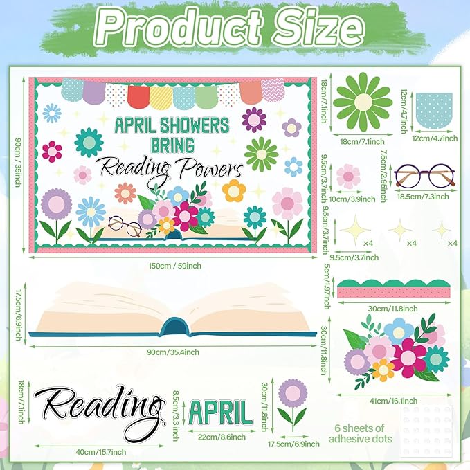 April Showers Bring May Flowers Bulletin Board Decorations Set Spring Reading Classroom Decoration April Floral Bulletin Board Spring Floral Cutout for Back to School Office Home Chalkboard Wall Decor