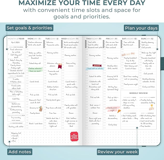 Clever Fox Planner Schedule – Undated Weekly & Monthly Life Planner with Time Slots, Appointment Book & Daily Organizer, A5 (Dark Teal)