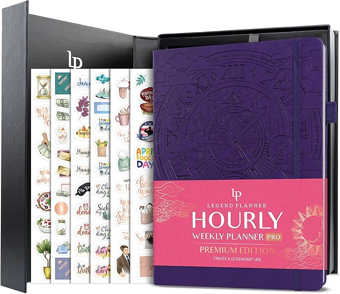 Legend Hourly Planner PRO Premium – Undated Schedule Planner with Time Slots – Weekly, Monthly & Daily Personal Organizer, A4 (Purple)