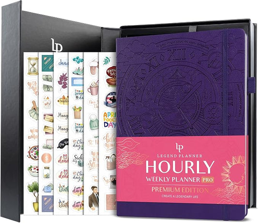 Legend Hourly Planner PRO Premium – Undated Schedule Planner with Time Slots – Weekly, Monthly & Daily Personal Organizer, A4 (Purple)