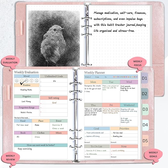 ADHD Planner Refill Pages for A5 Binders Planner Inserts Daily Weekly Monthly 480 Sheets/960 pages for 6 Ring Binder Undated Planners Refills Colorful To Do List Refill Paper 120 GSM Thick Loose Leaf Paper for 1 Year Neurodivergent Journal Productivity...