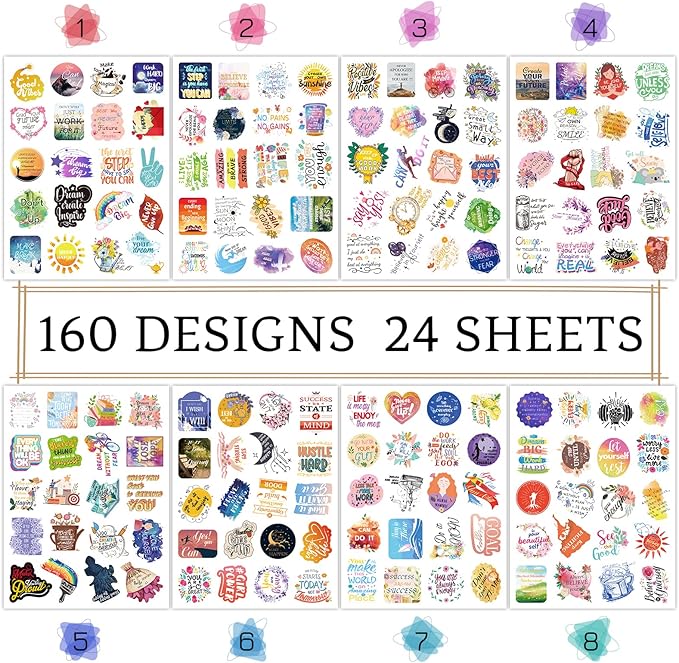24 Sheets Motivational Quotes Planner Stickers for Journaling Supplies, 480 Pcs Inspirational Stickers for Scrapbook Calendar Laptop Sticker for Women Adults Teachers