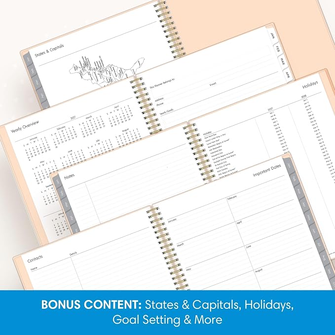 Blue Sky 2027 Weekly and Monthly Planner Calendar, Includes January 2027 - December 2027, 8.5" x 11", Flexible Cover, Wirebound, Laminated Tabs, Storage Pocket, Enterprise Blush Pink
