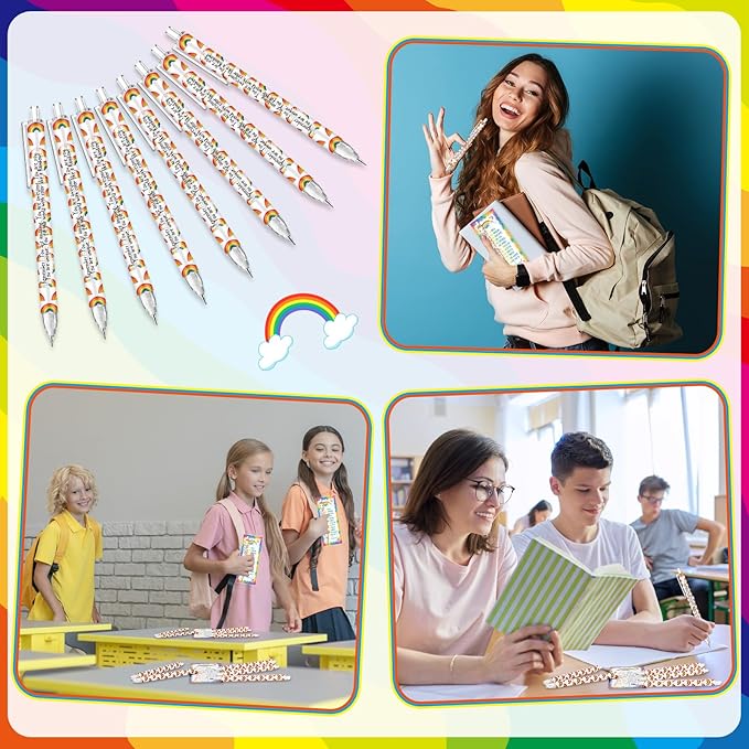 AmazingSpark 25 Set Inspirational 0.7 mm Rainbow Retractable Pencil Gifts for Students from Teacher Encouragement Affirmation Bookmark Cards Opp Bag Valentines Classroom Prize Awards for School
