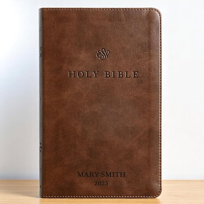 Custom Personalized Brown ESV Bible | Small Text | Customized with Name in Dark Brown | Faux Leather Premium Church Bible | English Standard Version Lay Flat Design