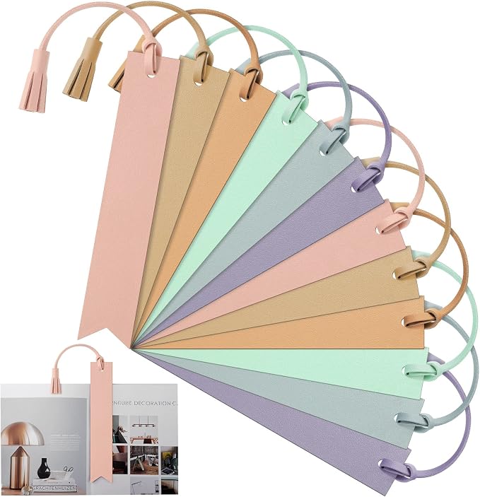 Panelee 12 Pcs Pastel Leather Bookmarks with Tassel Book Club Gifts Handmade Blanks Leather Bookmarks Stamping Book Lovers Gifts Bookish Bookworm Teachers Readers Back to School Supplies