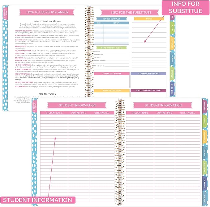 bloom daily planners New Undated Academic Year Teacher Planner & Calendar - 7 Period Lesson Plan Organizer Book with New Frosted Cover (9" x 11") - Learn with Joy