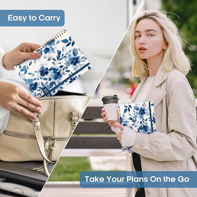 2026 Planner, Weekly and Monthly Calendar Planner Book, January 2026 - December 2026, Hardcover Spiral Planner with Monthly Tabs, Notes Pages, Perfect for Women & Men, A5 (6.4" x 8.5") - Blue Floral