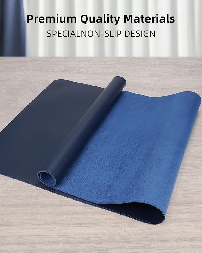 AFIING Leather Desk Pad Protector- 48" x 17" Office Desk Mat, Non-Slip PU Leather Mouse Pad, Waterproof Desk Blotter Mat, Desk Cover Mat for Office and Home (Midnight Blue)