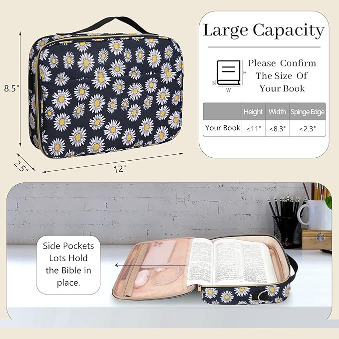 Dofilachy Bible Covers for Women - Stylish Bible Case with Durable Handle - Bible Carrying Case for Girls, Boys, Kids with Metal Zipper
