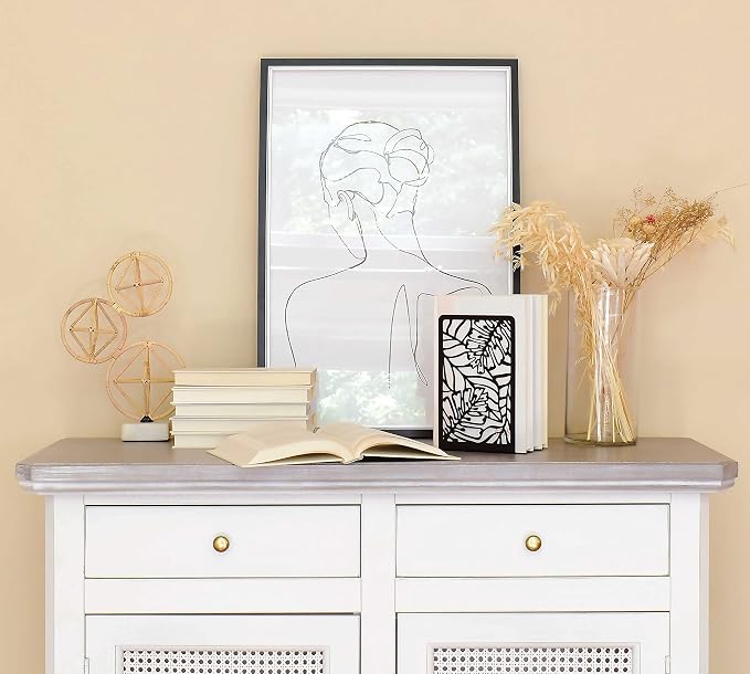 CNK Premium Metal Book Ends - Heavy Duty Book Stoppers for Home Office - Black