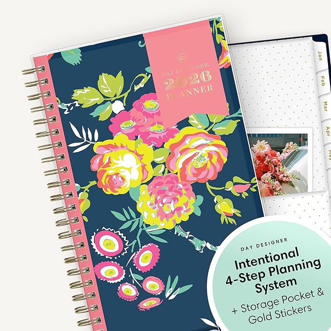Blue Sky Day Designer 2026 Weekly and Monthly Planner Calendar, January 2026 - December 2026, 5" x 8", Clear Pocket Cover, Durable Twin Wire Binding, Includes Storage Pocket, Stickers, Peyton Navy