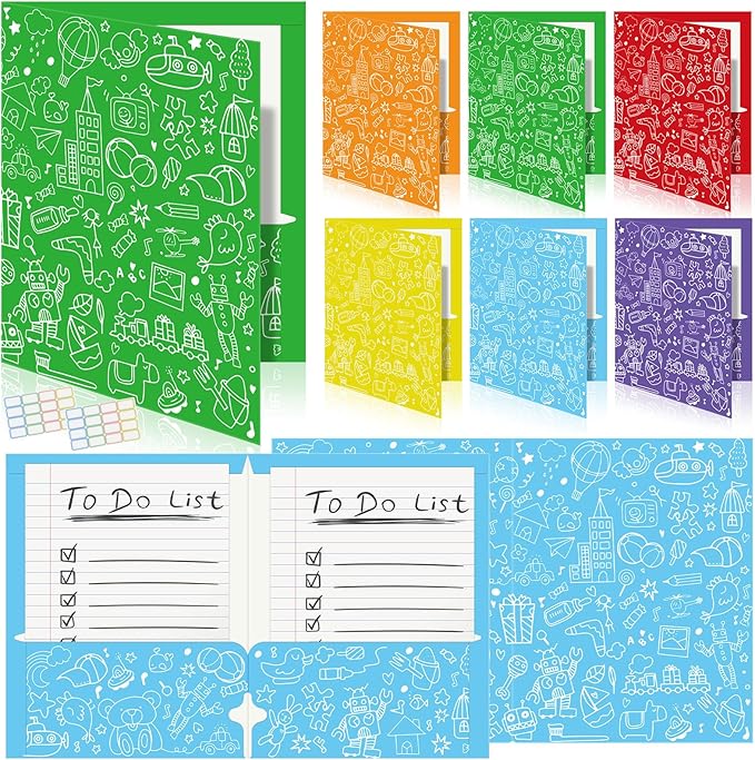 Cinrobiye 24 Pack Inspirational 2 Pocket Folders with 32 Name Labels, Decorative Motivational Letter Size Kids Folders File with Pockets for Office Home Homework Documents Storage Organizer