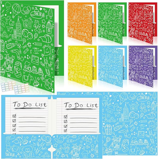 Cinrobiye 24 Pack Inspirational 2 Pocket Folders with 32 Name Labels, Decorative Motivational Letter Size Kids Folders File with Pockets for Office Home Homework Documents Storage Organizer