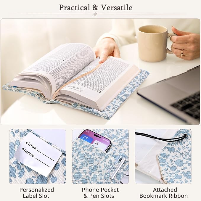 Aplufine Adjustable Fabric Book Cover with Elastic Band, Washable Reusable Book Sleeve for Hardcover Books, Textbooks, Novels & Journals, Book Protector with Pocket & Bookmark,Book Gift