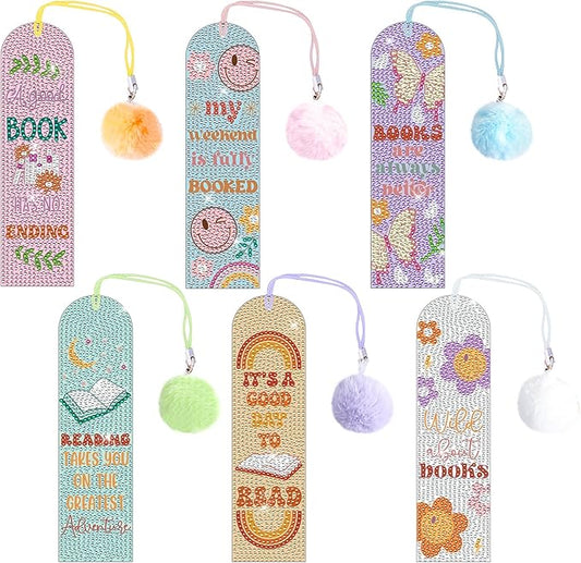 6PCS Kids Diamond Art Bookmarks Kit– DIY Reading Gifts for Classroom, Inspirational Quote Designs – Fun Art & Craft Activity for Boy and Girls