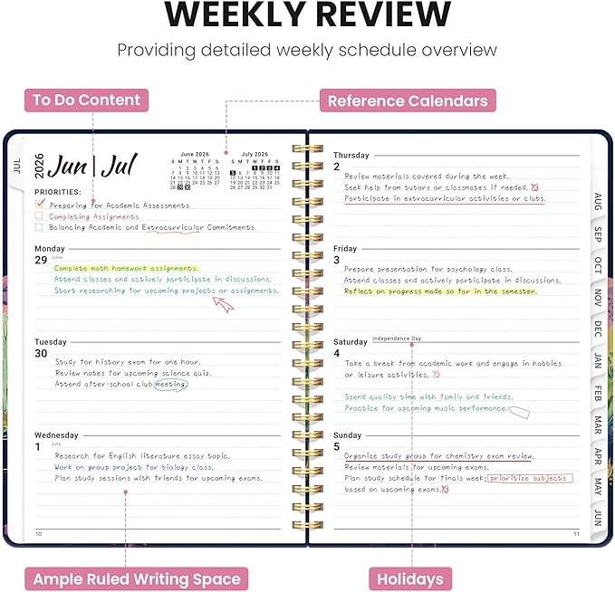Planner 2026-2027, Monthly and Weekly Academic Planner July 2026 - June 2027, Hardcover Student Teacher Planning Agenda Calendar Book with Tabs, Perfect for Office School Supplies, A5 (6.3" x 8.5") - Cactus Mirage