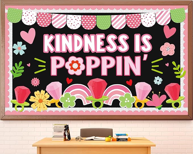 Valentine's Day Bulletin Board Decorations Set Valentines Inspirational Classroom Decoration Pops Heart Ring Flowers Paper Cutouts for School Classroom Chalkboard Wall Decor Party Supplies