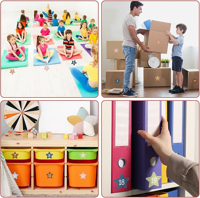 COCHIE Colorful Line Up Spots for Classroom Floor Decorations, 52PCS 4" Number Stickers for Teachers, Vinyl Floor Dots Decals, Back to School Supplies for Preschool, Kindergarten, Elementary (Star)