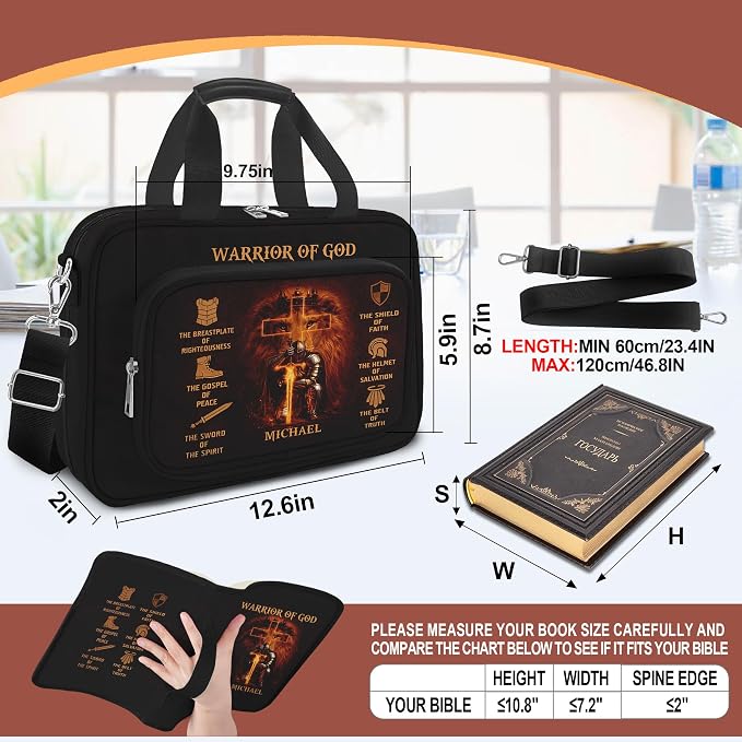 God Bible Cover Case for Boys Men Kids,God Says I Am Bible Canvas Carrying Case Bag with Detachable Shoulder Strap, Pens and Highlighters Cross Clips for Bible Study & Church