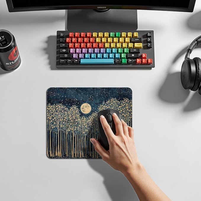 William Morris Inspired Witchy Moon Forest Mouse Pad, Vintage Botanical Nature Mouse Pad for Home Office Computer Gaming Desk Essentials, 9.5x7.9 Inch