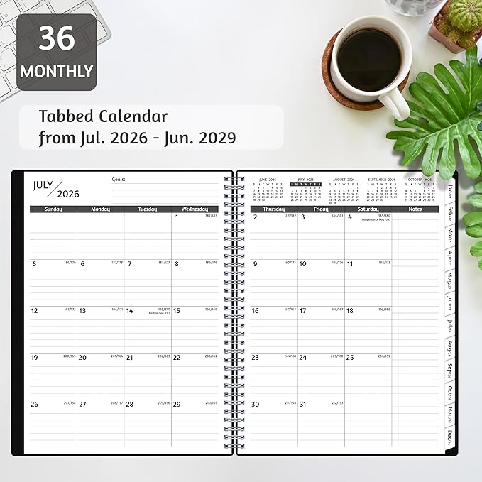 Monthly Planner 2026-2029, 36 Months Calendar Planner 2026-2029 from Jul 2026 – Jun 2029, 8.5'' x 11'' with Ruled Spread, Flexible Cover, Spiral Wirebound, Pocket, Coated Tabs, Notes ＆ Habit Tracker