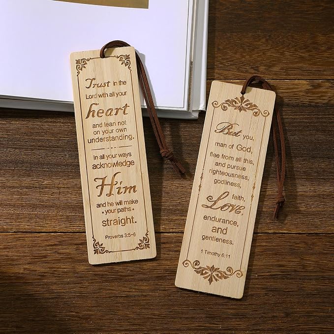 2 Pcs Bible Bookmark Bamboo Bookmarks for Men, Bible Book Markers Gifts for Christians (Classic)