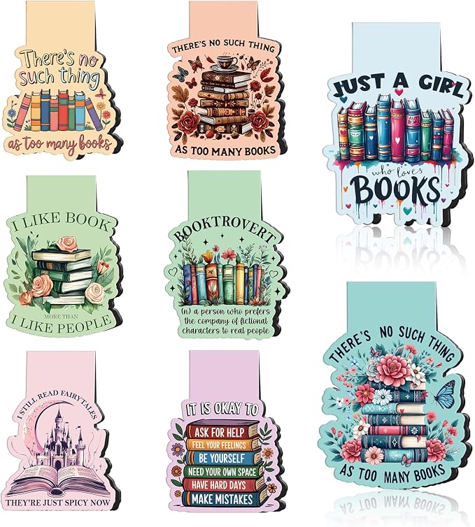 Book Lovers Magnetic Bookmark Gifts - Wxiben 8 Pcs Funny Bookmarks Magnetic for Women Bookworm Book Mark Magnets Page Markers Clip for Women Men Reading Students Teachers Librarian Supplies