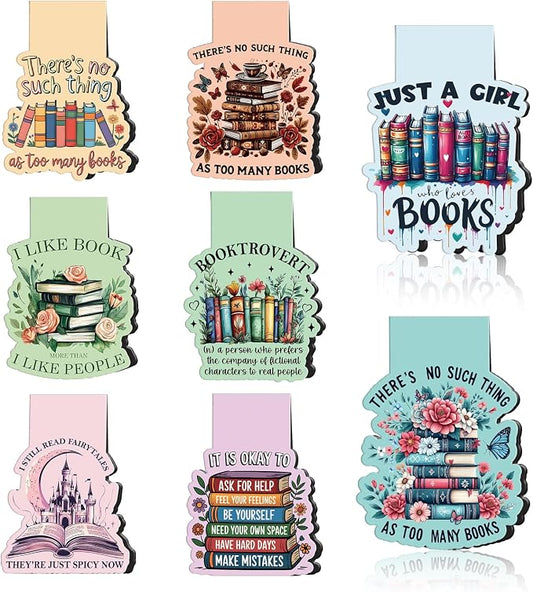 Book Lovers Magnetic Bookmark Gifts - Wxiben 8 Pcs Funny Bookmarks Magnetic for Women Bookworm Book Mark Magnets Page Markers Clip for Women Men Reading Students Teachers Librarian Supplies