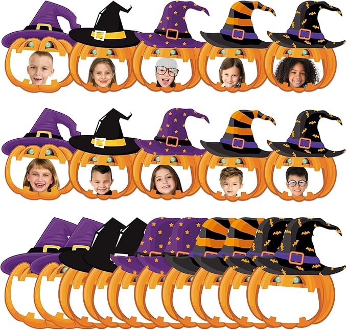 gisgfim 80Pcs Halloween Cutouts Witch Party Decorations Bulletin Board Pumpkins Witch Hat Paper Cut-Outs Classroom Decor for Fall Boy Girl DIY Craft Photo Wall Kindergarten Preschool Favor Supply